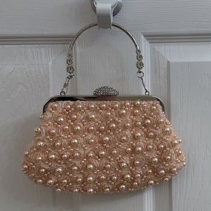 Baby Pink Floral and Pearl Clutch Handbag